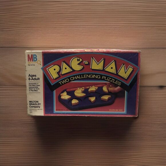 MB Pac Man Two Challenging Puzzles Game 1980 Milton Bradley All Pieces In Box - Picture 1 of 10